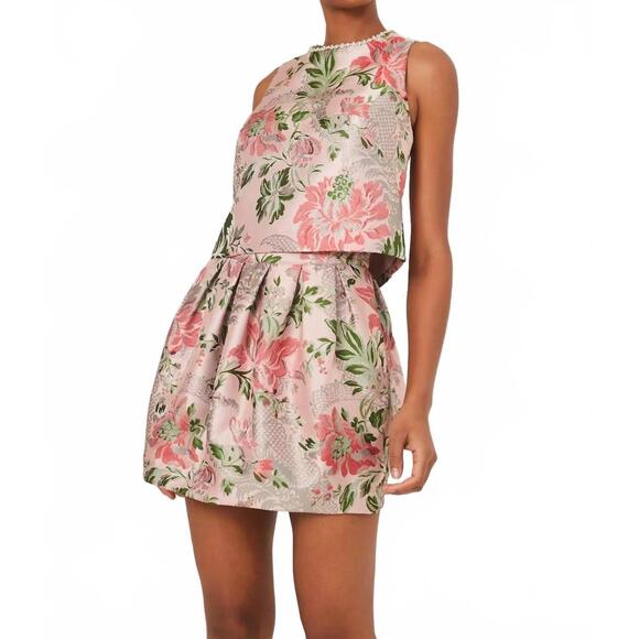 NEW CARA CARA taryn mini skirt in jacquard pink flower